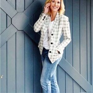 Cabi Women’s Valentina Plaid Jersey Knit Blazer Jacket Gray Black Size 10